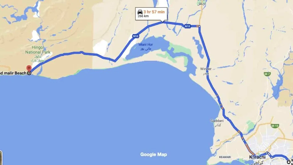 Kund Malir Beach route map
